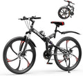 Betterland 26 Inch Folding Mountain Bike, 21 Speeds Full Suspension Foldable Bikes, Dual Disc Brake, High Carbon Steel Frame and Non-Slip Quick Release tire Bicycle for Adult