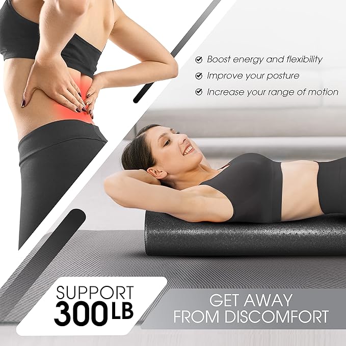 Yes4All High Density Foam Roller for Back, Variety of Sizes & Colors for Yoga, Pilates - Black - 24 Inches