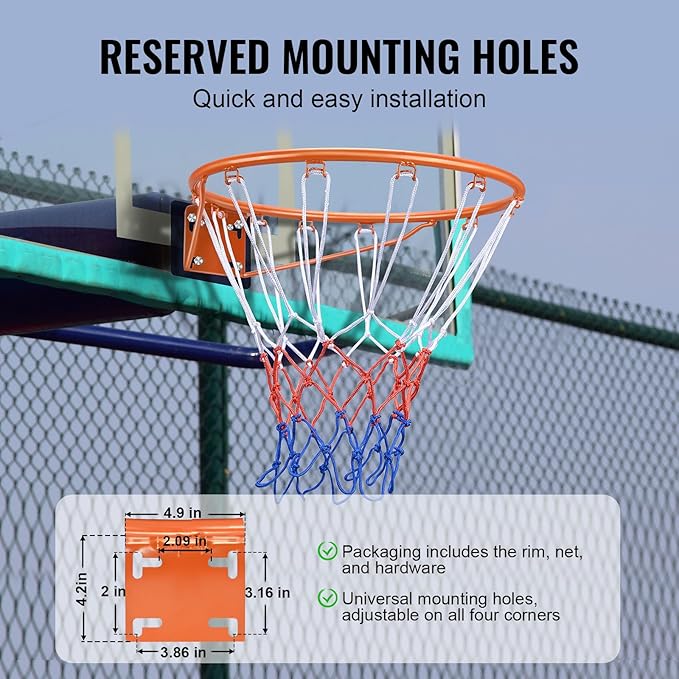 VEVOR Basketball Hoop/Rim, Adjustable Height Portable Backboard Court, Basketball Goal, Mobile Stand with Wheels Weighted Base, Youth&Adults, Outdoor/Indoor