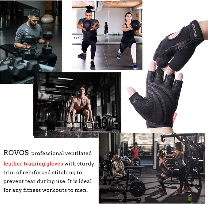 Workout Gloves for Men Ventilated Leather Weightlifting Gloves, Double-Layer Anti-Slip Palm with Foam Padding for Superior Grip and Hand Protection, Size : Medium