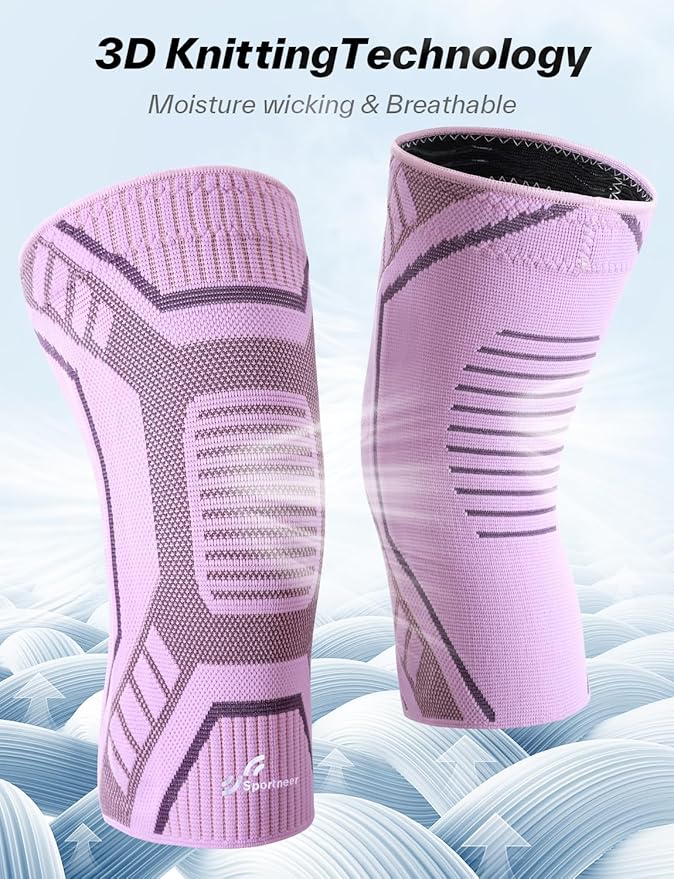 Copper Knee Brace for Men & Women - Knee Compression Sleeve with Side Stabilizers - Knee Support for Running, Hiking, Working, Basketball, Volleyball, Gym, Meniscus Tear, ACL, Arthritis Knee Pain Relief, A Pair (Pink-Purple, Large(18"-20"))