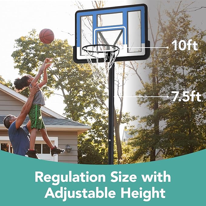 Best Choice Products 10ft Regulation Basketball Hoop, 7.5-10ft Height Adjustable Outdoor Goal w/Shock Absorbent Rim, Base Gel, 2 Wheels