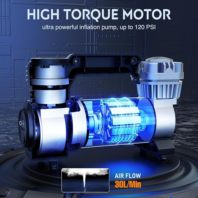 Nilight Portable Air Compressor Tire Inflator 12V Heavy Duty 120PSI Metal Pump Double Cylinder Digital Pressure Fast Inflate Auto Shutoff for Car SUV Motorcycle