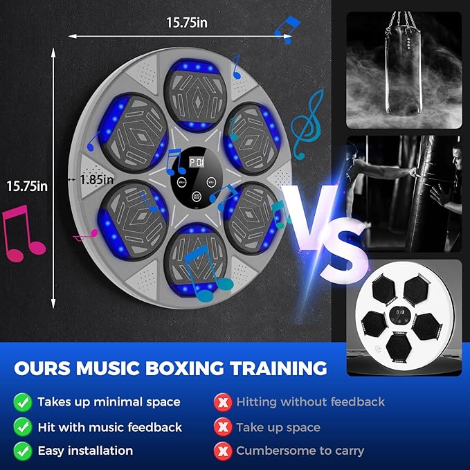 Music Boxing Machine, Boxing Wall Mount Machine for Kids Adult, Bluetooth Smart Boxing Traineing Machine with Boxing Gloves, Boxing Workout Equipment Target for Home, Office, Gym (Upgrade)