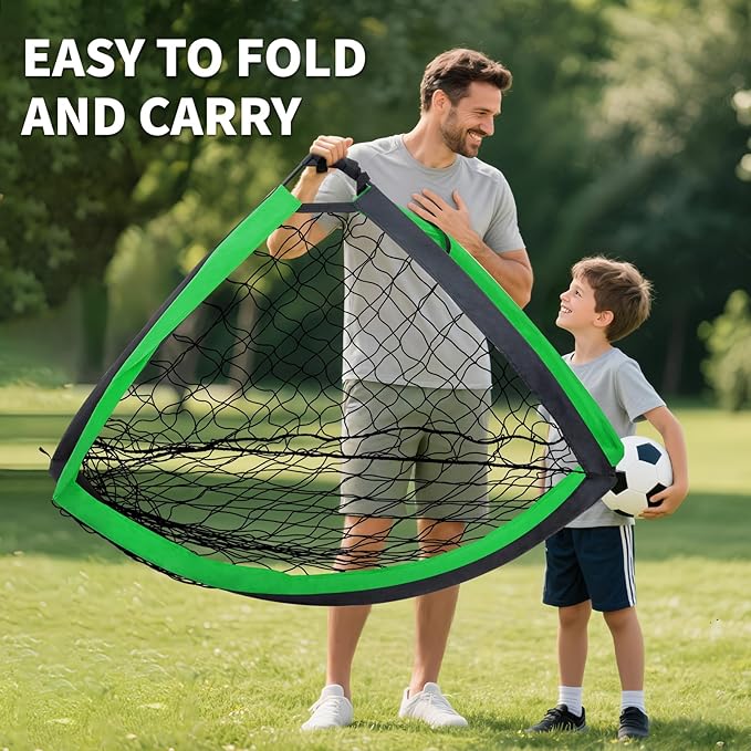 2 Pack Kids Soccer Goal for Backyard Set 9x5FT Portable Pop Up Soccer Net Training Equipment with Soccer Ball, Training Dice Mat, Cones and Carry Bag for Youth Toddler Teams Indoor Outdoor Sport Game