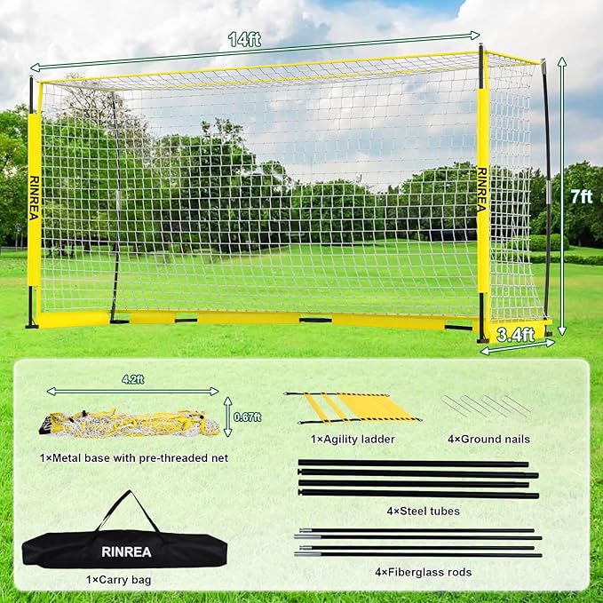 Portable Soccer Goal, Collapsible Soccer Goal Net Metal Base, Quick Setup Soccer Training Equipment with 1 Carry Bag, 1 Agility Ladder, 4 Ground Nails