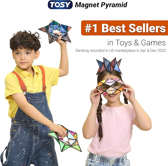 TOSY Magnet Pyramid - 1 Cube Transforms into 1 Billion Shapes, 12 Pieces, 243 Rare Earth Magnets, Glowing, Christmas Stocking Stuffers Gift for Kids, Creative Puzzle STEM Toy, Mixed Set