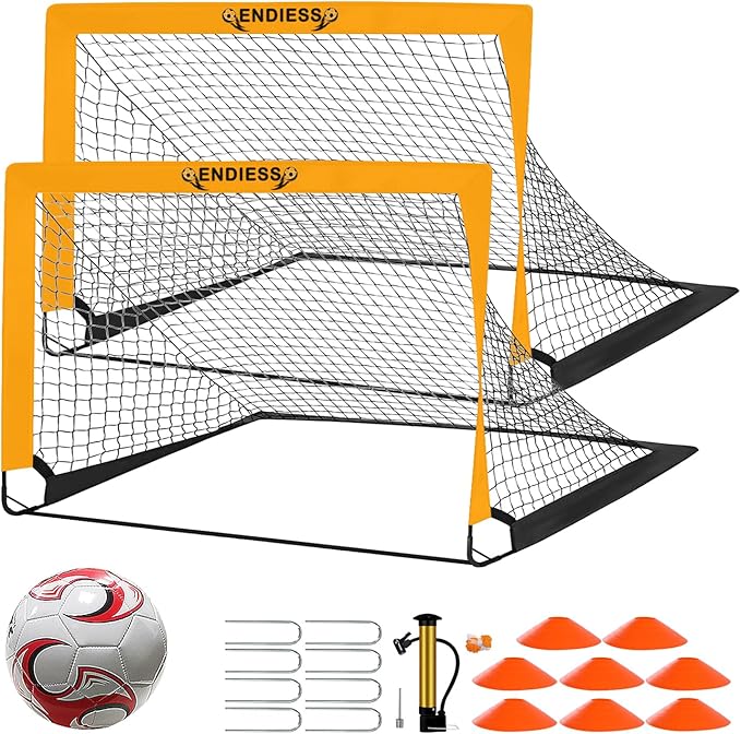 Kids Soccer Goals 2 of 4' x 3' Pop Up Soccer Goal Training Equipment, Portable Toddler Soccer Net with Soccer Ball, Soccer Set for Backyard, Perfect Youth Sports,Games,Play