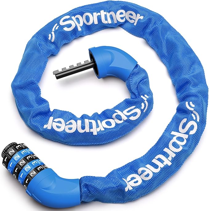 Sportneer Bike Lock: 5 Digit Combination High Security Anti Theft Bike Chain Lock - 3.2/3.6/4ft Heavy Duty Keyless Bicycle Lock for Bike, Motorcycle, Scooter, Door & Gate - 4/6mm Thick, Easy to Use