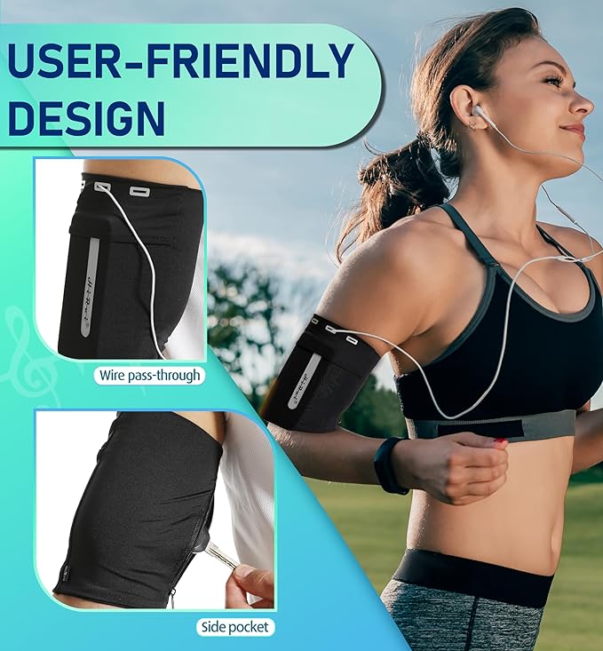HiRui Running Armband Sleeve Universal Sports Armband Cell Phone Holder Armband for Exercise Workout, Compatible with iPhone 16/15/14/13/Plus/Pro Samsung Galaxy All Phones (L, Black)
