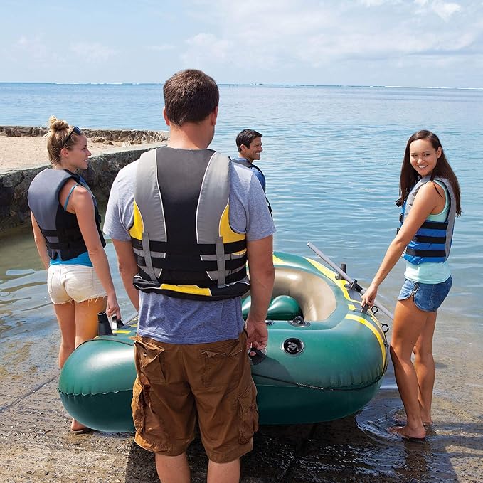 INTEX Seahawk Inflatable Boat Series: Includes Deluxe Aluminum Oars and High-Output Pump – SuperStrong PVC – Fishing Rod Holders – Heavy Duty Grab Handles – Gear Pouch