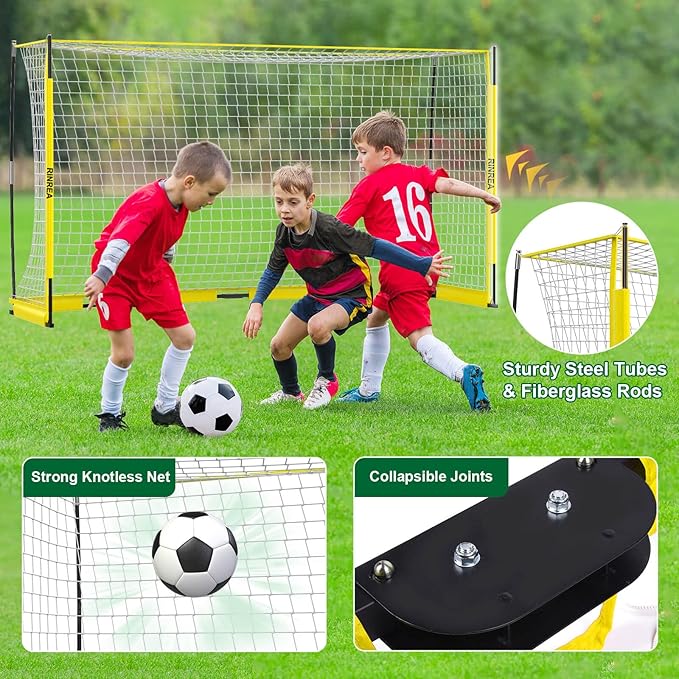 Portable Soccer Goal, Collapsible Soccer Goal Net Metal Base, Quick Setup Soccer Training Equipment with 1 Carry Bag, 1 Agility Ladder, 4 Ground Nails