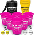 BucketBall | Team Color Edition | Combo Pack (Pink/Yellow): Original Yard Pong Game: Best Camping, Beach, Lawn, Outdoor, Family, Adult, Tailgate, Jumbo, Giant Game