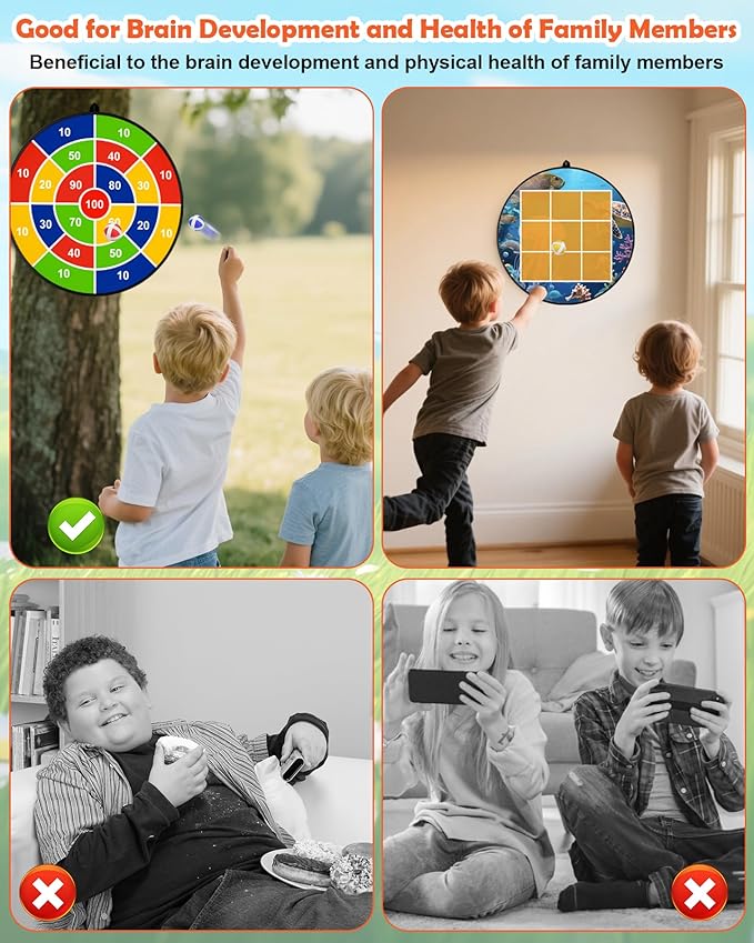 Carnival Games Set, Giant Tic Tac Toe Games, 4ft x 4ft Double-Sided, 26" Dart Board with Sticky Balls, Soft Plastic Cones Ring Toss Game Set for Kids Adults Family Outdoor Lawn Yard Birthday Party