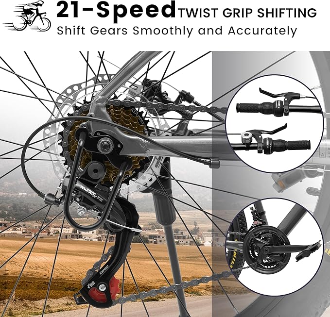 Mountain Bike 24 26 Inch, 21 Speeds Aluminum Frame/High-Carbon Steel Frame, Front Suspension Boys Girls Sport Bike, Adult Teens Bicycle for City Commuters, Summer Ride and Short Trip Camping