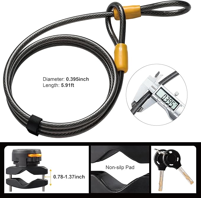 Bike U Lock with Cable - Via Velo Heavy Duty Bicycle U-Lock,14mm Shackle and 10mm x1.8m Cable with Mounting Bracket for Road, Mountain, Electric & Folding Bike
