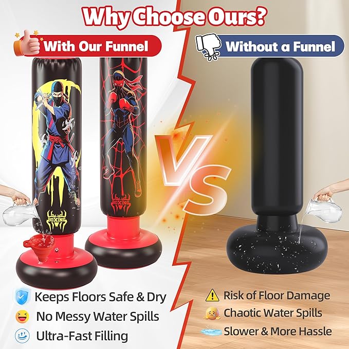 66-Inch Inflatable Kids Punching Bag, Ninja & Hero Double-Sided Boxing Bag for Boys & Girls Ages 3-12, Durable Bounce-Back Karate Training Toy with Gloves, Birthday for Kids Active Play