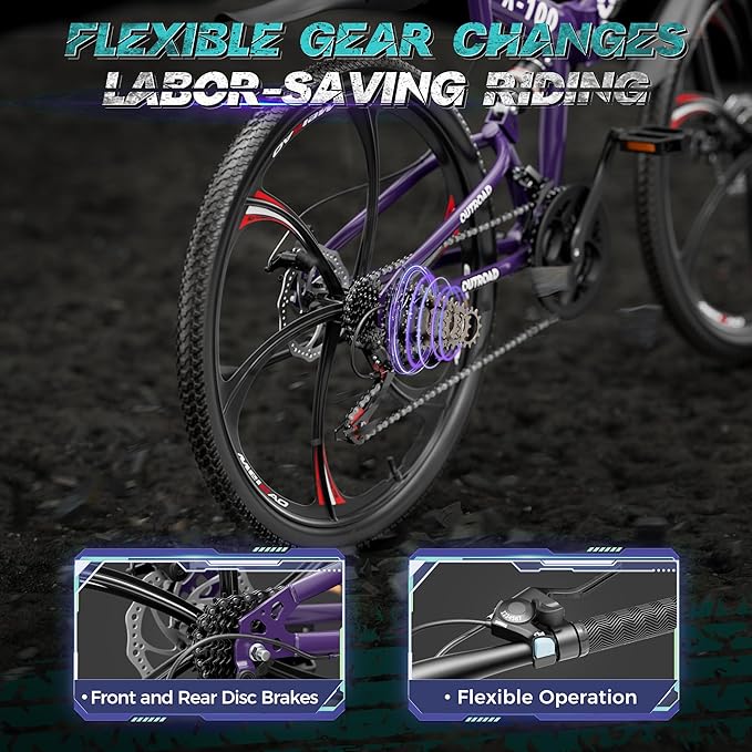 Betterland 26 Inch Folding Mountain Bike, 21 Speeds Full Suspension Foldable Bikes, Dual Disc Brake, High Carbon Steel Frame and Non-Slip Quick Release tire Bicycle for Adult