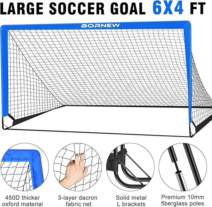 Kids Soccer Goal for Backyard Set - 2 Set of 6X4 FT Toddler Soccer Nets with 20ft Agility Ladder, Soccer Ball, Pop Up Portable Soccer Set for Kids and Youth Game and Training Goals Ages 3-16 Gift