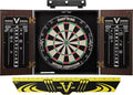 Viper Stadium Cabinet & Shot King Sisal/Bristle Dartboard Ready-to-Play Bundle with Two Sets of Steel-Tip Darts, Throw Line, and Dry Erase Scoreboards, Walnut Finish