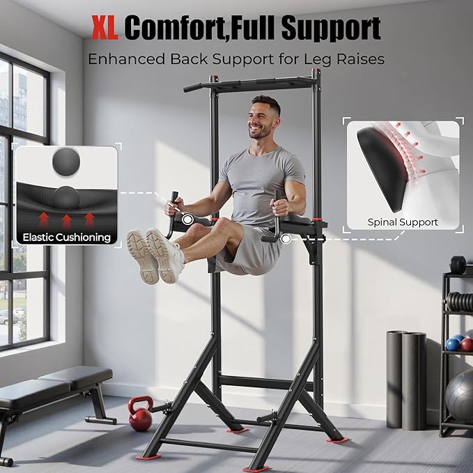 Sportsroyals Power Tower Pull Up Bar Station, 450LBS Stable Pull Up Dip Station for Home Gym Strength Training Equipment