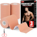 3 Rolls Kinesiology Tape, 4 inch x 14.8 Feet Waterproof Athletic Tape, Uncut Kinetic Tape, Elastic Muscle Tape, Sports Tape, Knee Tape for Exercise and Daily Use - Skin Color