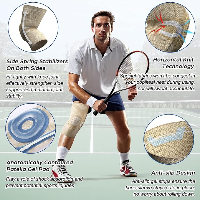 NEENCA Professional Knee Brace for Pain Relief, Medical Knee Compression Sleeve, Knee Support with Horizontal Knit Tech for Meniscus Tear, ACL, Arthritis, Joint Pain, Runner, Workout- FSA/HSA APPROVED