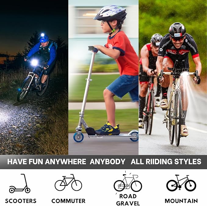 Ultra Bright Bike Lights for Night Riding Rechargeable Led for Bycicles Weather Resistant Multiple Modes. Tubular mounting MTB Road Cyclocross Ebike Mini Bike Scooter