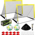 VavaCava 4'x3' Size Portable Soccer Goals Set for Backyard Fun, 2 Nets, 2 Size 3 Balls, 10 Marker Cones, Pump and Carry Bag, Outdoor Games for Backyard, Beach, Lawn, Kids Soccer Training Equipment