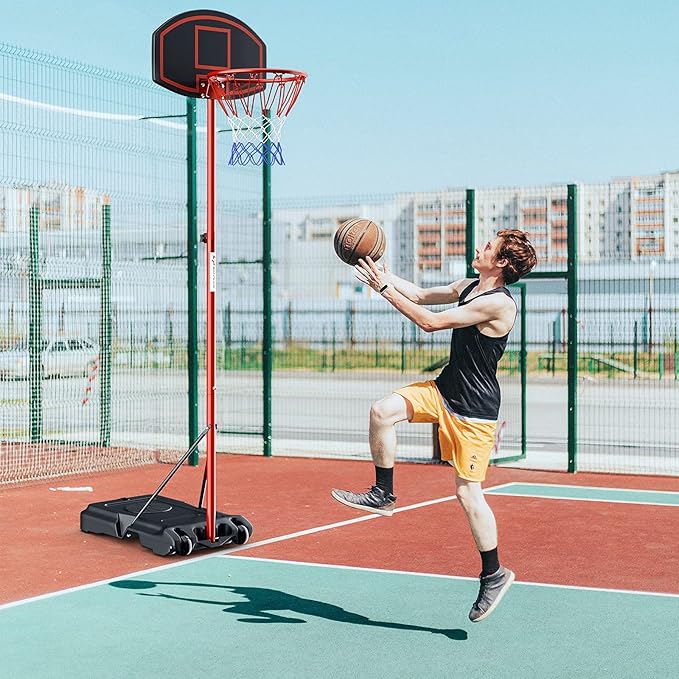 Goplus Portable Basketball Hoop, Height Adjustable Basketball Goal System [6.5FT-8.5FT] w/Shatterproof Backboard, Fillable Base & Wheels, Basketball Stand for Adult Kids, Indoor Outdoor Use
