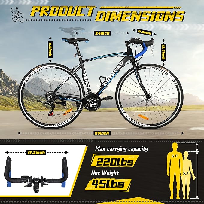 700C Wheel Road Commuter Bike, 14/21 Speed Shifter, Dual Disc Brakes Racing Bicycle with Light Aluminum Alloy Frame for Adult Men and Women