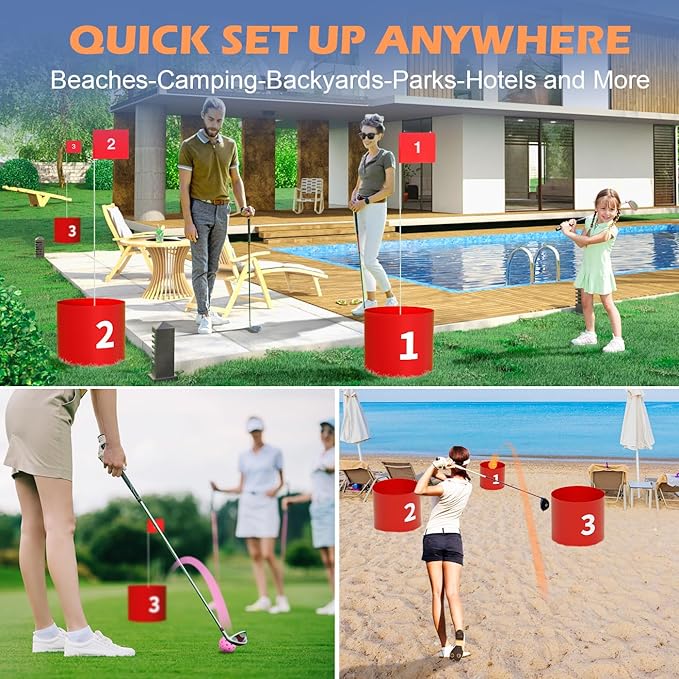 FOOING Golf Games, Golf Yard Set with LED Light, Portable Golf Practice Outdoor Games 6 Hole Set, Golf Simulators for Home Adults Kids Lawn, Beach, Yard, Camping