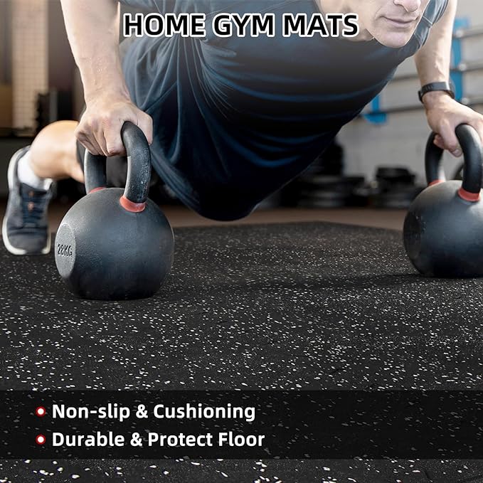 0.79in Extra-Thick 48 Sq Ft Exercise Equipment Mats, 12 Tiles Rubber Top EVA Foam Workout Mats, Interlocking Gym Flooring for Home Gym, 24 x 24in, Black & White