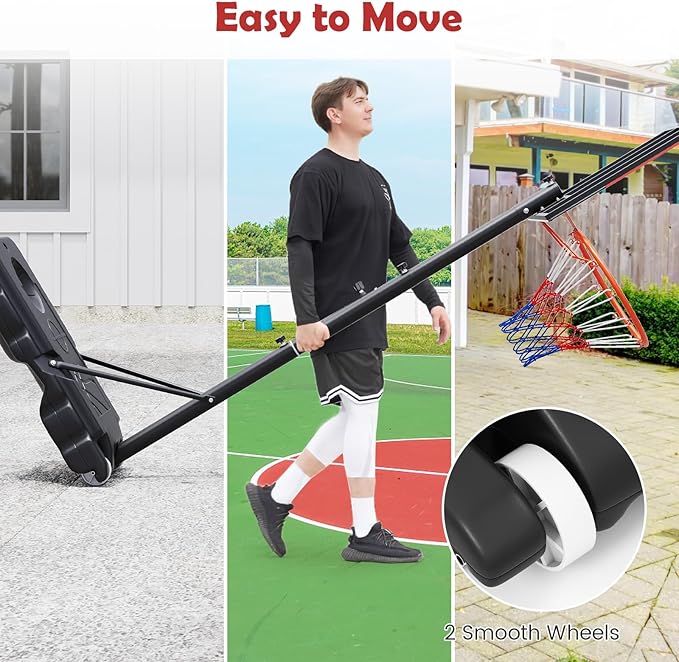 GYMAX Basketball Hoop Outdoor, 3.3-7/10 FT Adjustable Portable Basketball Goal with Wheels, PC Backboard, Fillable Base for Kids, Youth & Adults in Backyard, Driveway, Pool
