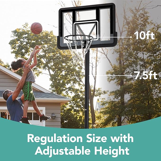 Best Choice Products 10ft Regulation Basketball Hoop, 7.5-10ft Height Adjustable Outdoor Goal w/Shock Absorbent Rim, Base Gel, 2 Wheels