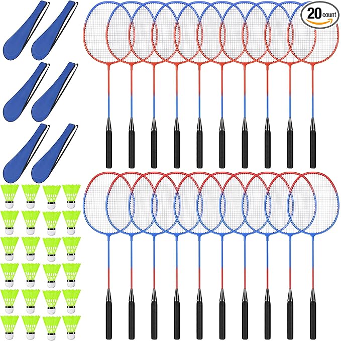20 Pcs Badminton Rackets Set with 24 Shuttlecocks and 6 Carrying Bags, Sturdy Lightweight Badminton Rackets Racquet for Adults Beginners Indoor Outdoor Backyards