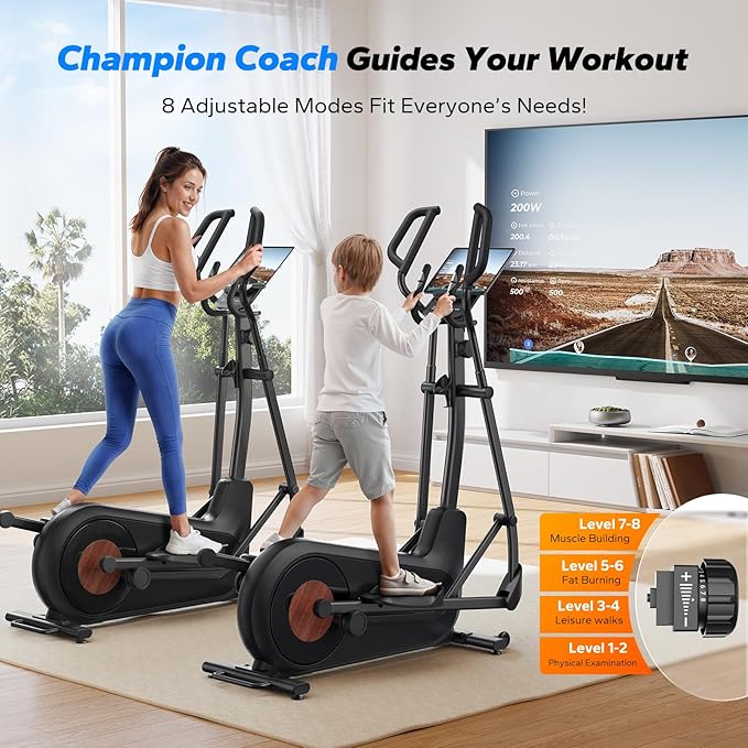 Merach Elliptical Machine, Elliptical Exercise Machine for Home with Hyper-Quiet Magnetic Drive System, Elliptical Training Machines with16.5-19IN Stride, Automatic Resistance, 400lbs Capacity
