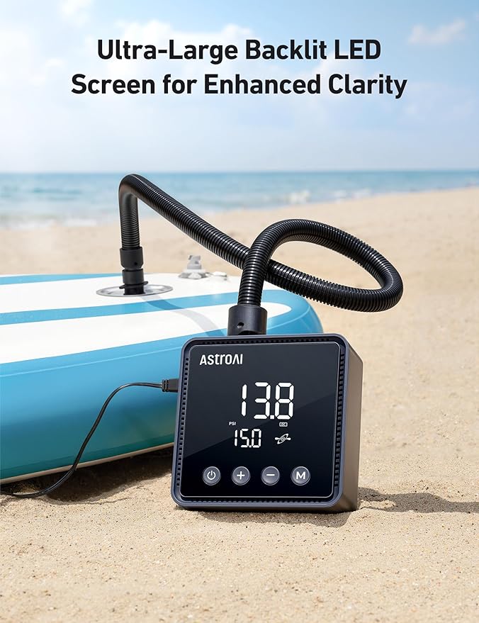 AstroAI P2 Paddle Board Pump 20PSI 12V DC Car Connector Portable,SUP Pump for Paddleboard, Air Pump with Auto-Off, Deflation Function for Paddle Board, Kayaks and Boats