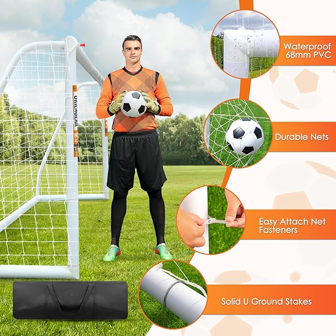ORIENGEAR Soccer Goal, 12x6/10x6.5/8x6/6x4 Full Size Soccer Goals for Backyard, Soccer Net with Training Discs, Portable Soccer Goal for Kids and Adults with 1 Carry Bag, Porterias De Futbol