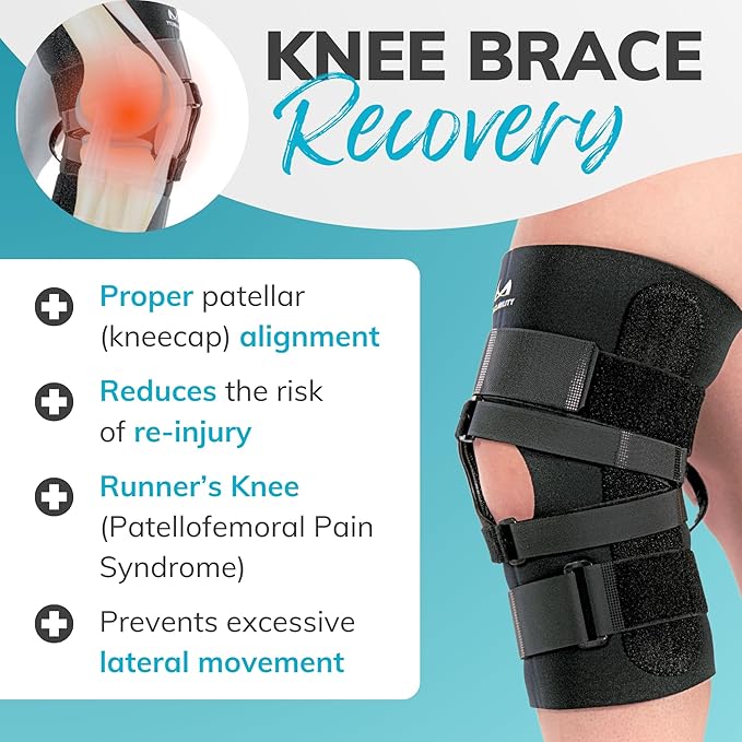 BraceAbility J Patella Knee Brace - Lateral Patellar Stabilizer with Medial and J-Lat Support Straps for Dislocation, Subluxation, Patellofemoral Pain, Left or Right Kneecap Tracking (Large)