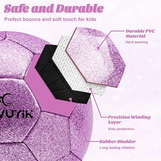 Size 3 4 5 Glitter Pink Gold Purple Soccer Ball Set with Pump Toddler Soccer Ball for Kids Aged 3-6 6-8 8-12 Outdoor Training Ball Youth Practice for Teens Children Boys Girls