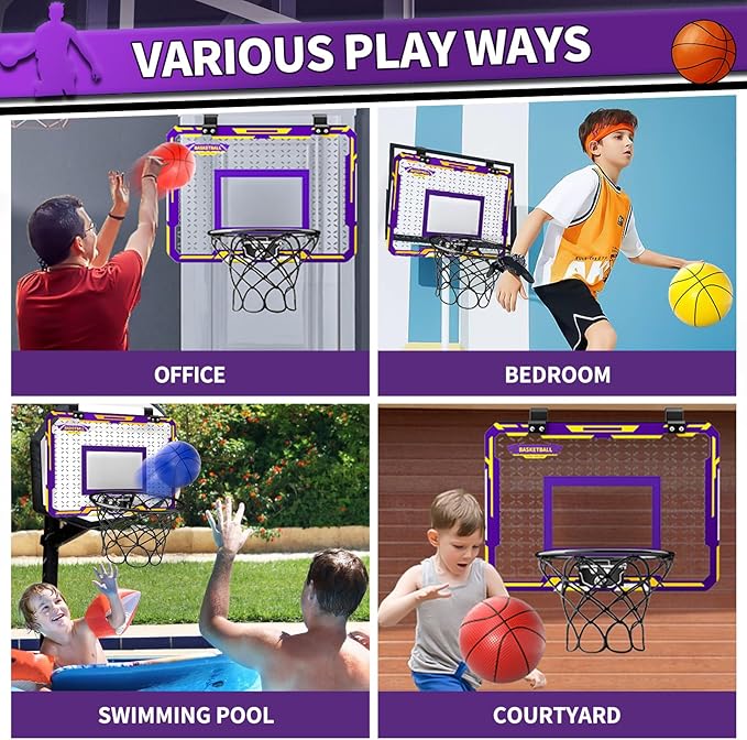 Doloowee Basketball Hoop Indoor for Kids, Mini Basketball Hoop with 4 Balls, Basketball Toys for 3 4 5 6 7 8 9 10 11 12 Year Old Boys