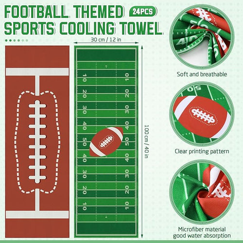 24 Pcs Sports Cooling Towels Baseball Basketball Softball 40 x 12 Inch Breathable Soccer Football Volleyball Microfiber Ice Towel Fast Drying for Sport Party Favors Team Gift(Green,Football)