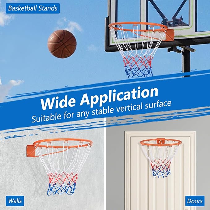 Goplus 18’’/15’’ Replacement Basketball Rim, Wall Door Mounted Basketball Hoop with All Weather Net, Indoor Outdoor Hanging Basketball Rim Goal Outside