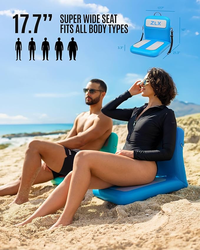 ZLX Paddle Board Seat with Back Support, Portable Kayak Seat, Air Pump Included, Universal Inflatable Seat for Adults, Foldable Ergonomic Design, Easy Fix for Outdoor Fishing/Kayaking/Camping