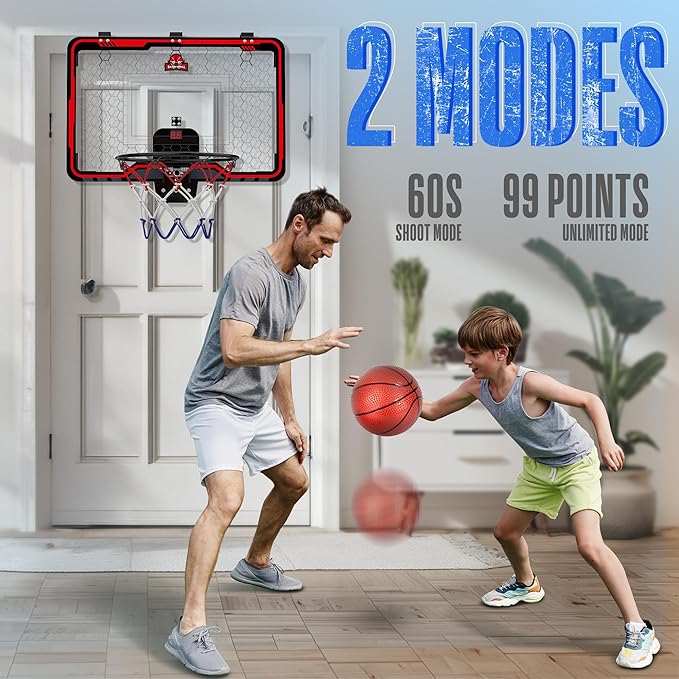 HopeRock Indoor Basketball Hoop for Kids, Over The Door Mini Basketball Hoops, with LED Light, Scoreboard, Birthday Toys Gifts for 5 6 7 8 9 10 11 12+ Year Old Boys
