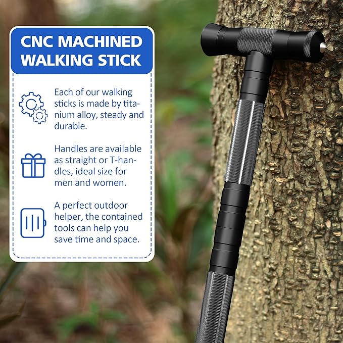 aiGear Hiking Walking Stick with 3 Survival Tool Tactical Walking Staff Adjustable Outdoor Trekking Poles for Survival Camping Hiking