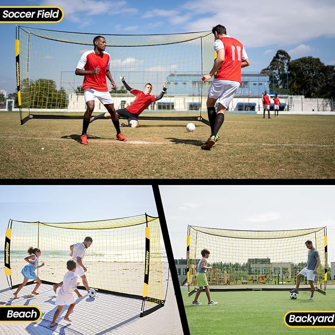 MangoStar Soccer Goal, 12X6 FT Soccer Goal for Backyard Portable Net Collapsible Metal Base, Quick Set Up Soccer Net for Indoor Outdoor Practice Training with Carry Bag