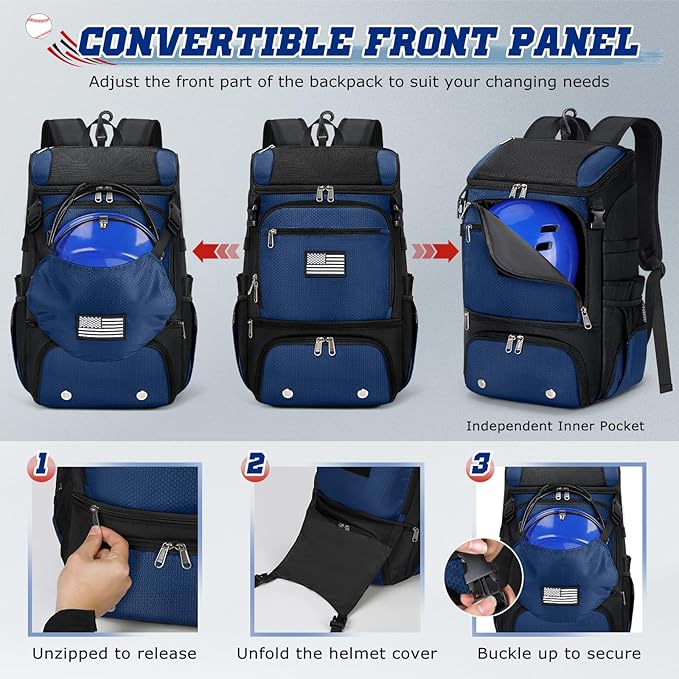 RAINSMORE Baseball Backpack, Lightweight Softball Bag with Shoe Compartment Baseball Bag for Youth & Adult Softball Bat Bag with Fence Hook Helmet Holder Sports Backpack for T-Ball