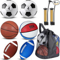 Lenwen 6 Pcs Sport Balls Set for Kids Teens, Include Official Size Basketball Football Soccer Ball with Sport Equipment Bags and Pumps for Training Practice Back to School